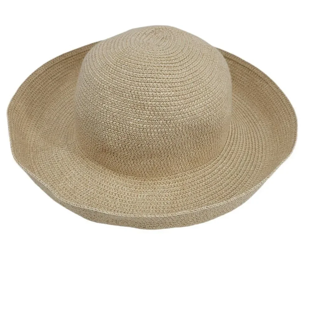 Vintage Betmar New York #166 Floppy Paper Sun Hat Flexible Tan Metal Logo Sz‎